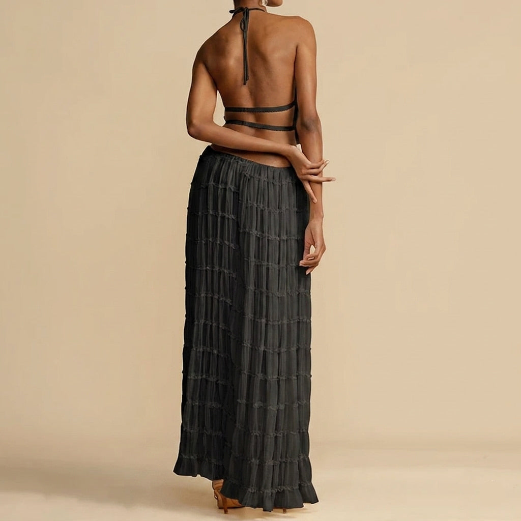 Conjunto Capri — Set de dos piezas con top halter y falda larga de tul
